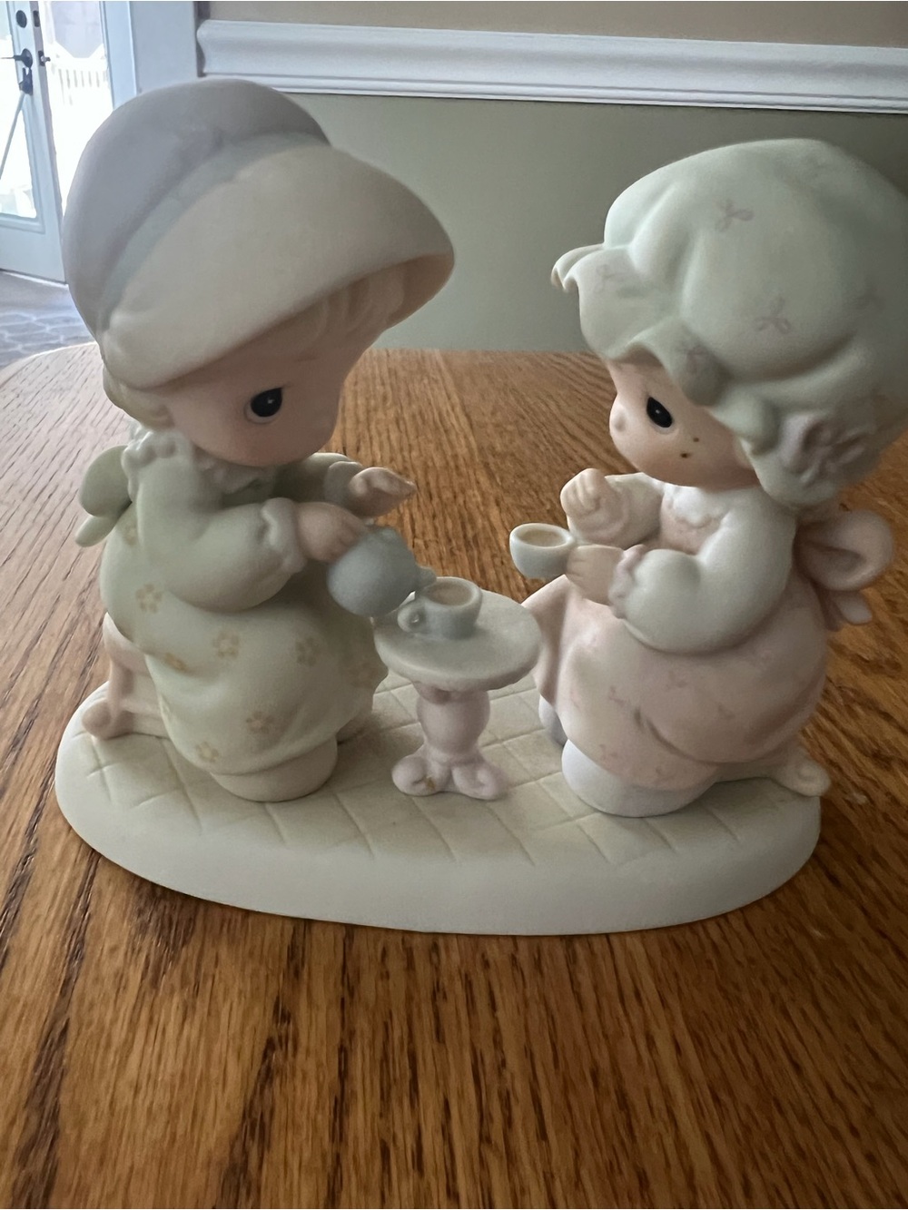 Precious Moments Pastel Tea Party Figurine - Cream, Pale Green, Pale Pink